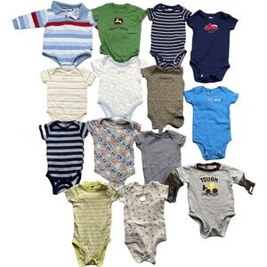 Carters Mix Brands One Piece  LOT (14) Baby Boys 3-6 M Mix‎ Brand Bodysuit Sleep